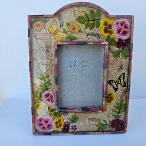 Vintage 2001 Butterfly Floral Photo Frame Holds 2x3 Wall Hanging Cottage